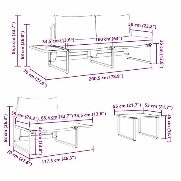 vidaXL Σέτ φαγητού για κήπο 3 pcs Taupe Ατσάλι