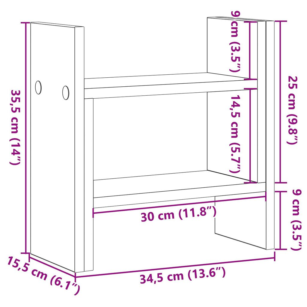 VidaXL Οργανωτής Γραφείου Μαύρη Βελανιδιά 50x15.5x35.5 εκ