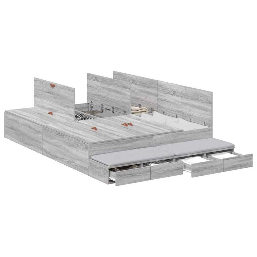 vidaXL Κρεβάτι με αποθηκευτικό χώρο Γκρι sonoma 226.5 x 140 x 31.5 εκ.