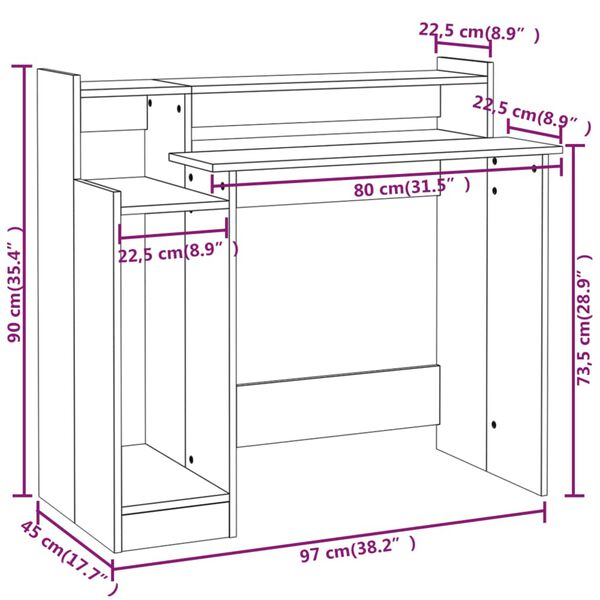 vidaXL Γραφείο με LED Sonoma δρυς 97x45x90 εκ. Επεξεργ. Ξύλο