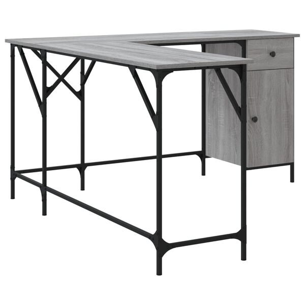vidaXL Γραφείο Γκρι Sonoma 141x141x75 εκ. από Επεξεργασμένο Ξύλο