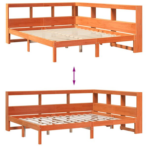 vidaXL Κρεβάτι Βιβλιοθήκη Χωρίς Στρώμα 150x200 εκ Μασίφ Ξύλο Πεύκου