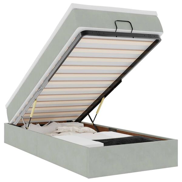 vidaXL Οθωμανικό κρεβάτι με στρώμα ανοιχτό γκρι 90x190cm Velvet