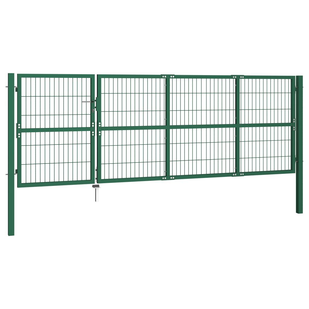 vidaXL Πόρτα Περίφραξης Κήπου Πράσινη 350x120 εκ. Ατσάλινη με Στύλους