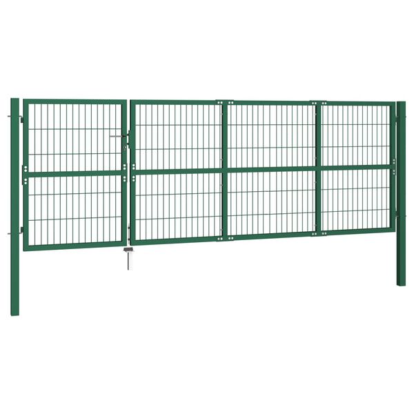 vidaXL Πόρτα Περίφραξης Κήπου Πράσινη 350x120 εκ. Ατσάλινη με Στύλους
