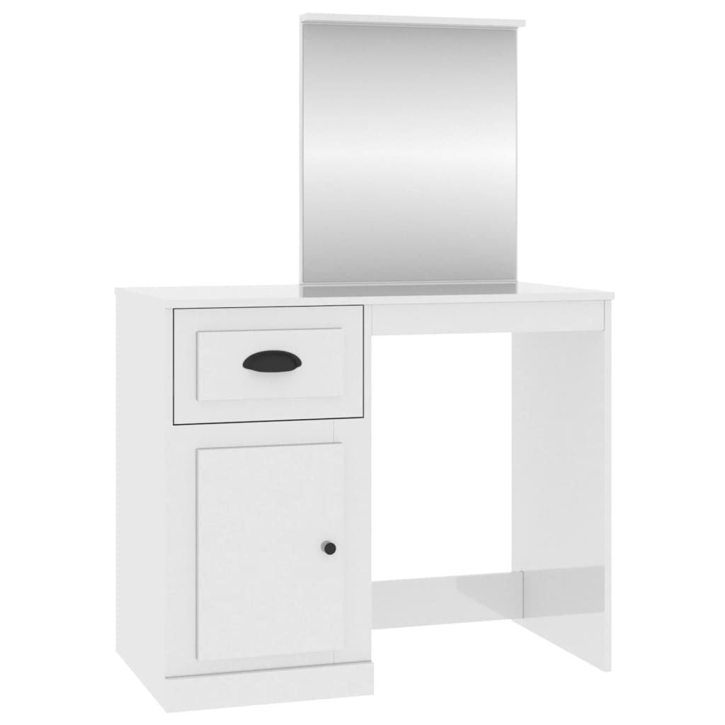 vidaXL Μπουντουάρ με Καθρέφτη Γυαλ. Λευκό 90x50x132,5 εκ. Επεξ. Ξύλο