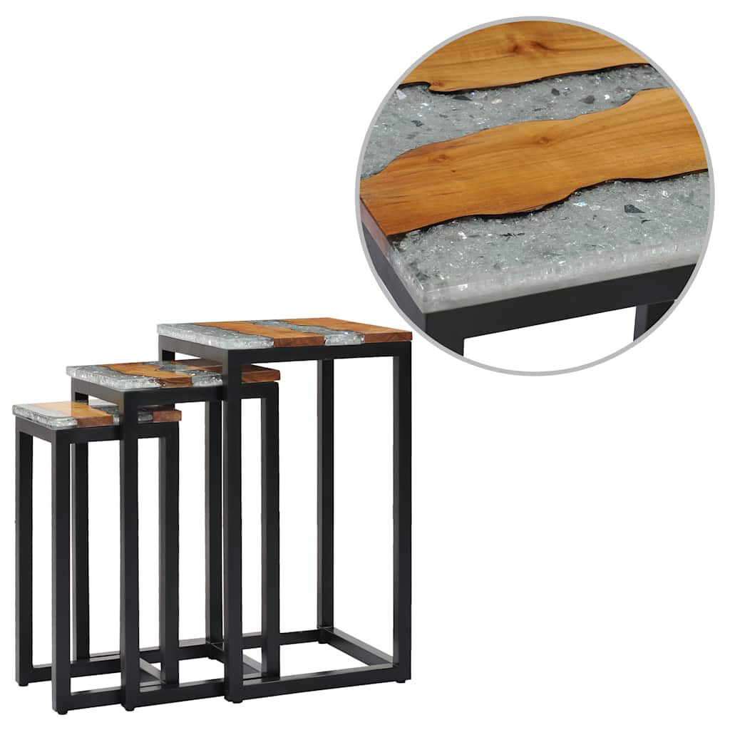 vidaXL Τραπεζάκια Ζιγκόν 3 τεμ. από Μασίφ Ξύλο Teak / Συνθετική Ρητίνη
