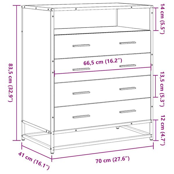 vidaXL Συρταριέρα Καφέ Δρυς 70x41x83,5 εκ. από Επεξεργασμένο Ξύλο