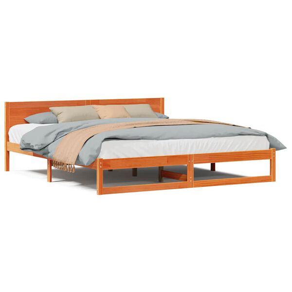 vidaXL Σκελετός Κρεβατιού Καφέ 200 x 200 cm Μασίφ ξύλο πεύκου