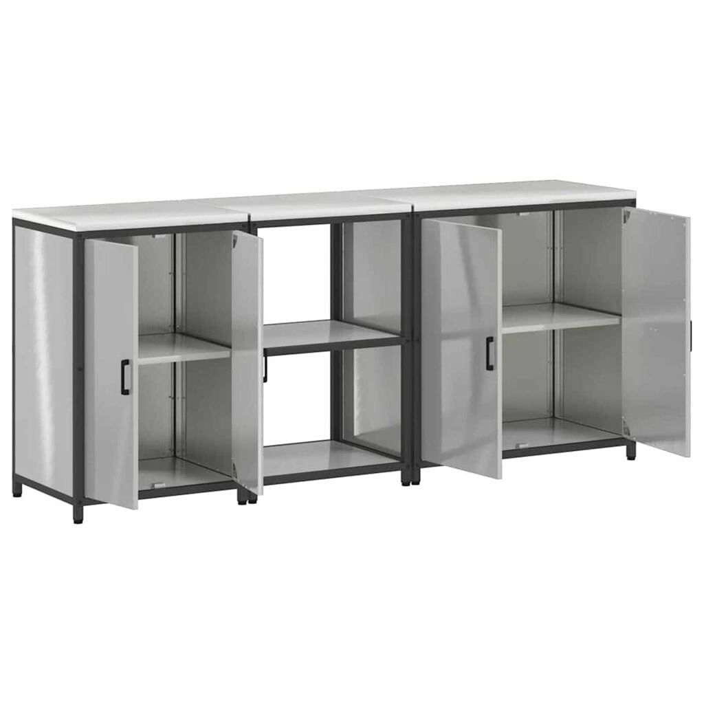 vidaXL Σετ Αποθήκευσης Κουζίνας με ράφι 3 pcs Ασημί 210 x 50 x 92 εκ