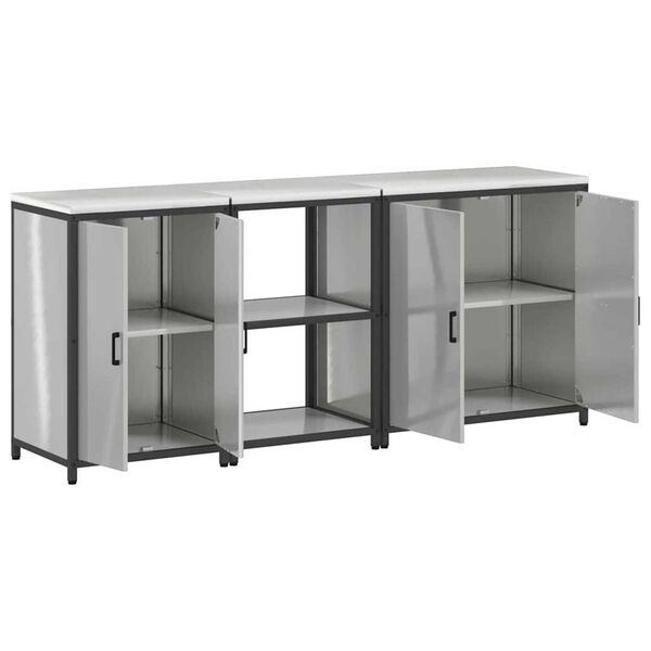 vidaXL Σετ Αποθήκευσης Κουζίνας με ράφι 3 pcs Ασημί 210 x 50 x 92 εκ