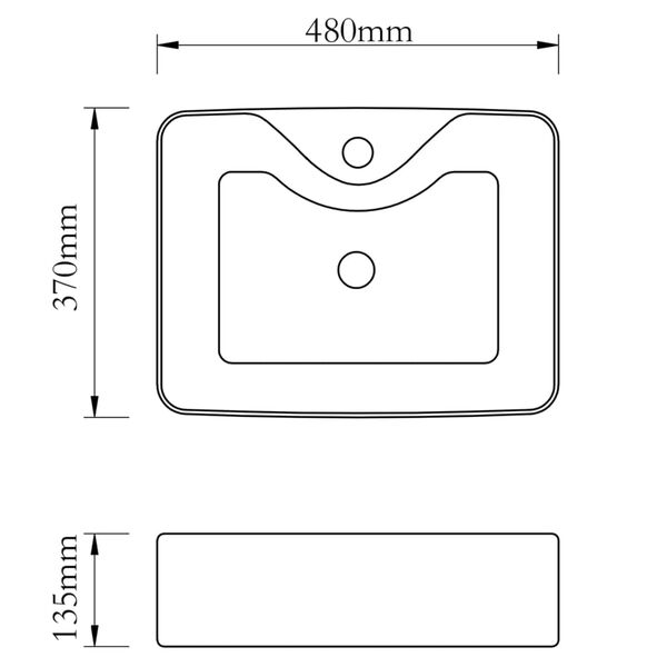 vidaXL Νιπτήρας με Οπή Βρύσης Ασημί 48 x 37 x 13,5 εκ. Κεραμικός