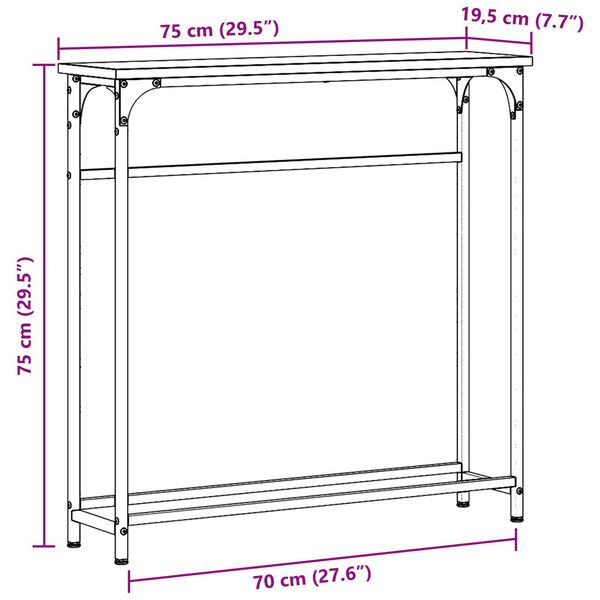 vidaXL Κονσόλα Μαύρη Δρυς 75x19,5x75 εκ Επεξεργασμένου Ξύλου