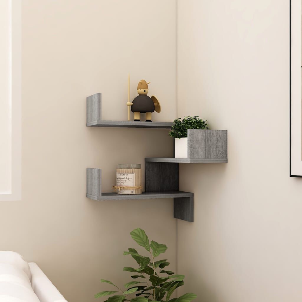 vidaXL Γωνιακή Ραφιέρα Τοίχου Γκρι Sonoma 40x40x50 εκ. Επεξεργ. Ξύλο