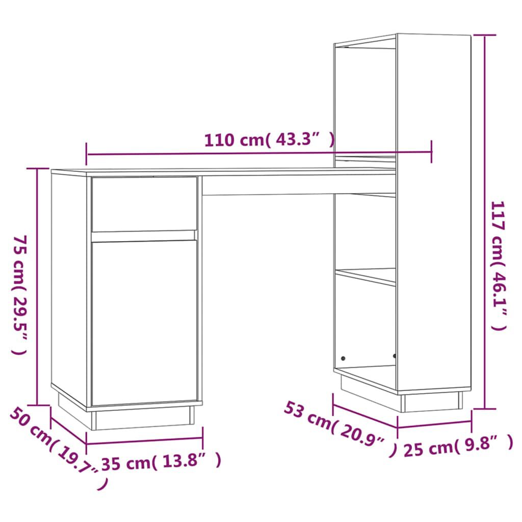 vidaXL Γραφείο Λευκό 110 x 53 x 117 εκ. από Μασίφ Ξύλο Πεύκου