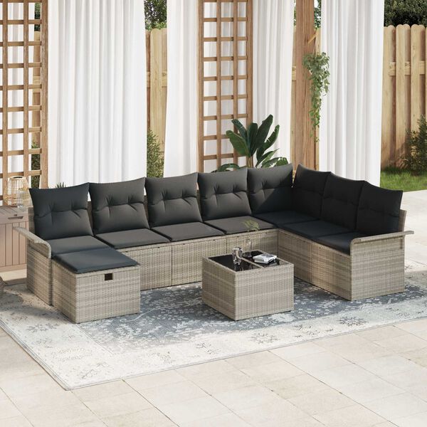 vidaXL Σετ Καναπέ Κήπου 9 pcs Ανοιχτό γκρι 297.5 x 187.5 x 85 εκ
