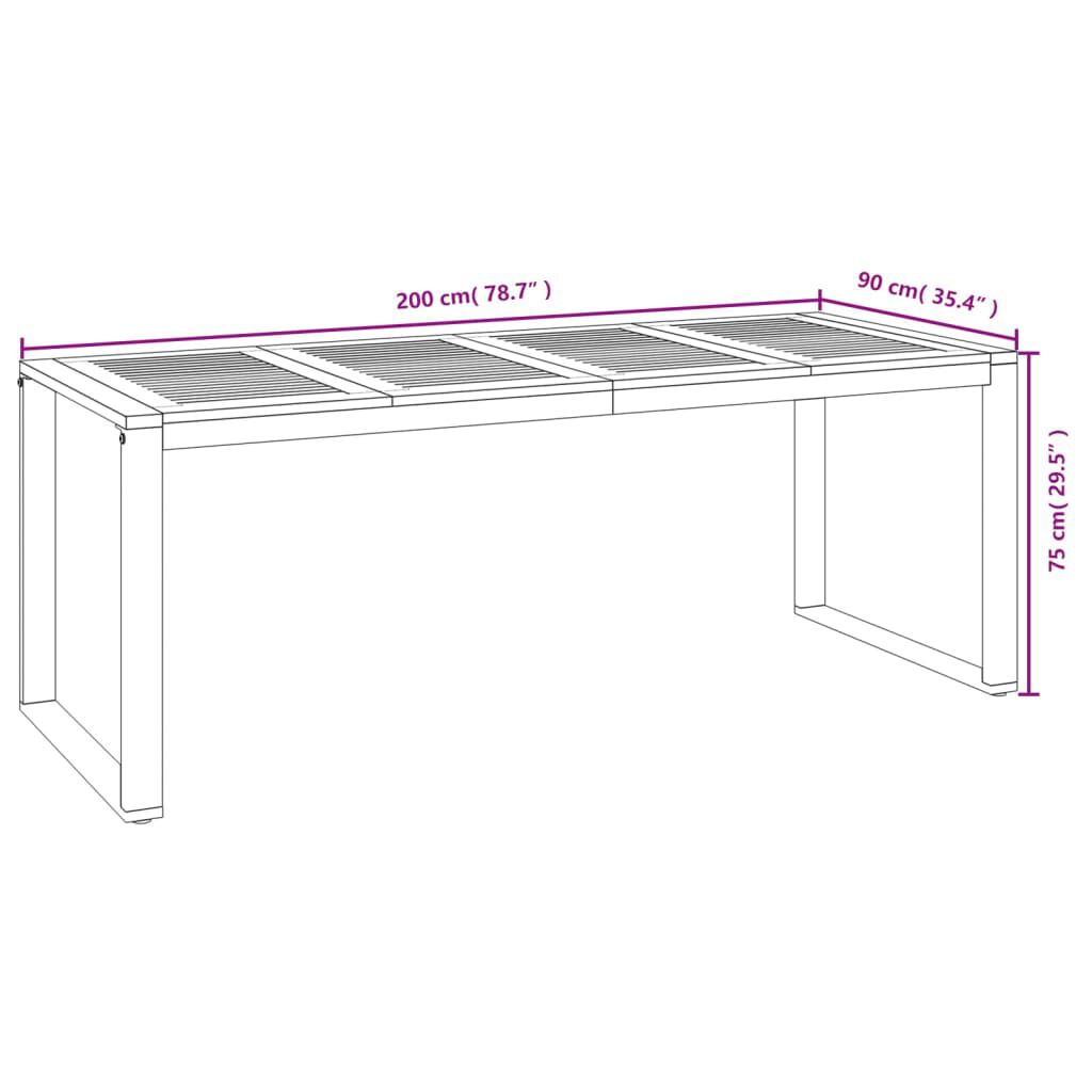 vidaXL Τραπέζι Κήπου Με Πόδια σε Σχήμα U 200x90x75 εκ. Μασίφ Ακακία