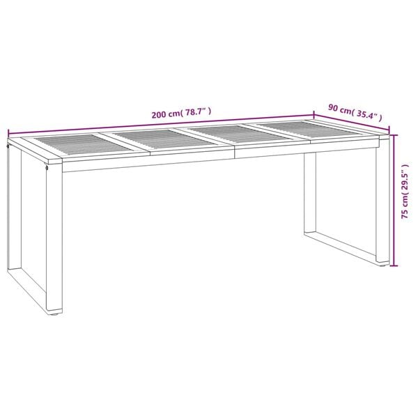 vidaXL Τραπέζι Κήπου Με Πόδια σε Σχήμα U 200x90x75 εκ. Μασίφ Ακακία