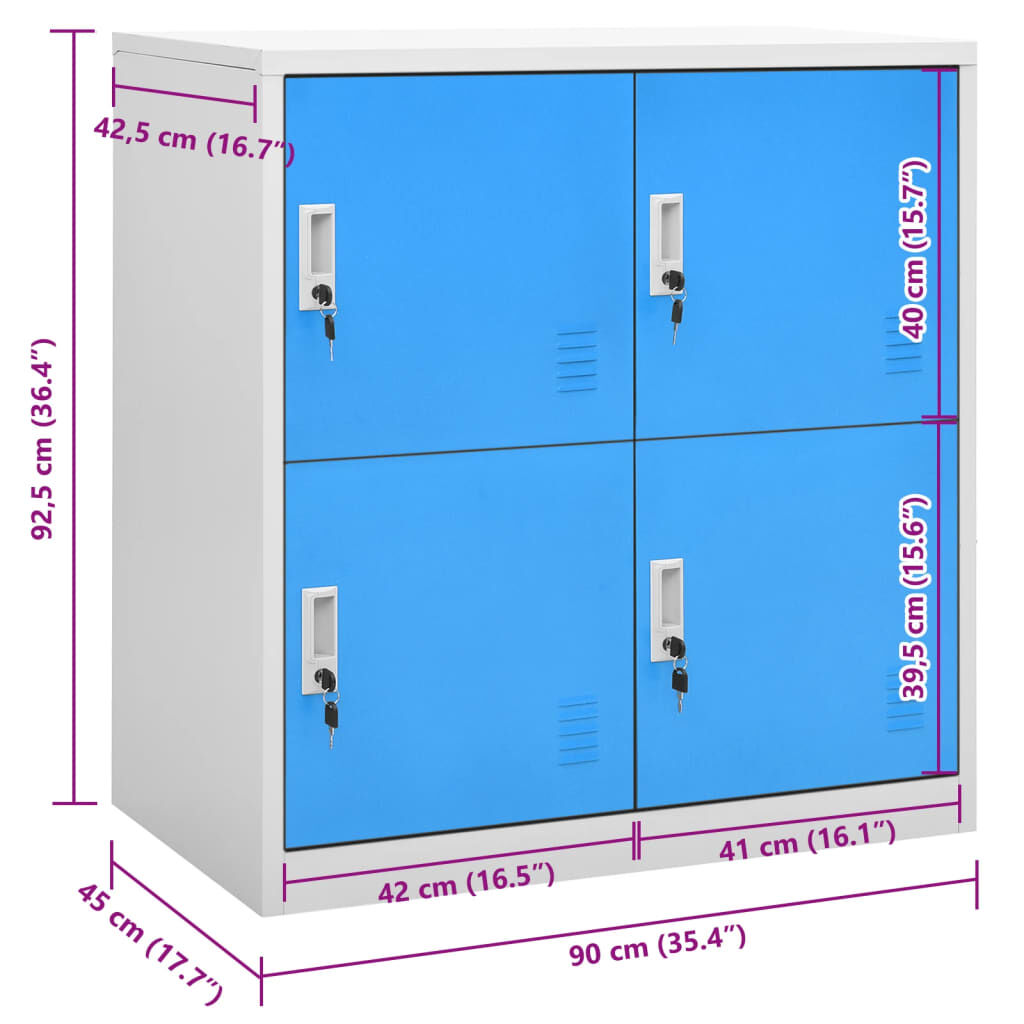 vidaXL Φοριαμός Ανοιχτό Γκρι / Μπλε 90 x 45 x 92,5 εκ. Ατσάλινος