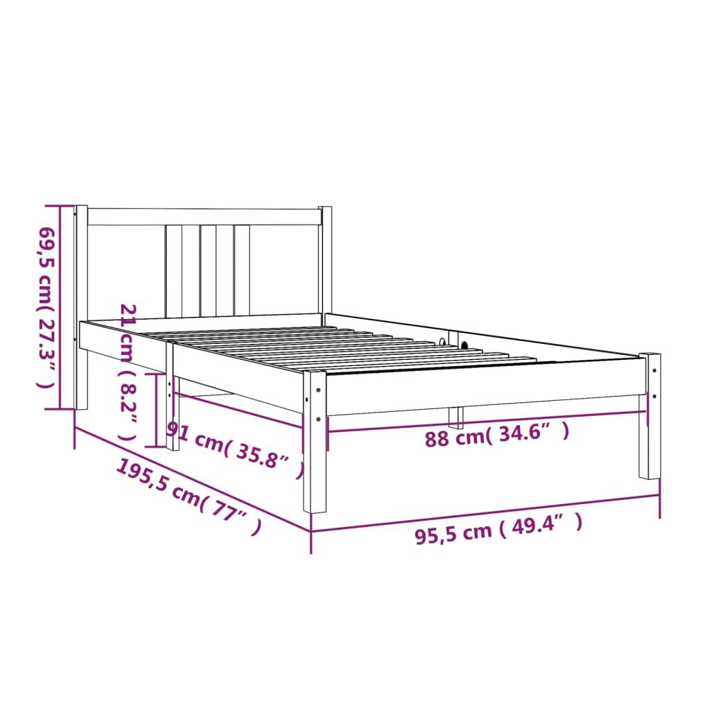 vidaXL Πλαίσιο Κρεβατιού 90 x 190 εκ. από Μασίφ Ξύλο Single