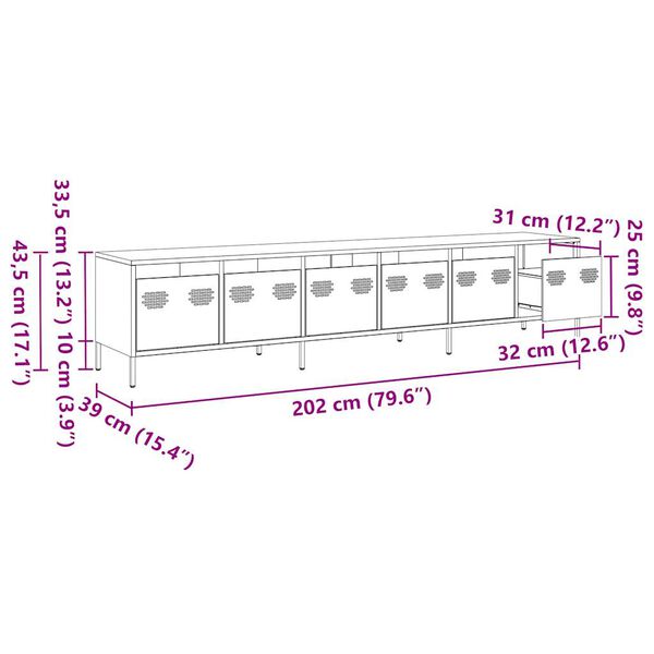 ντουλάπι τηλεόρασης vidaXL Ροζ 202x39x43,5 cm Ατσάλι ψυχρής έλασης