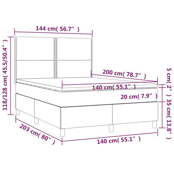 vidaXL Κρεβάτι Boxspring με Στρώμα Μπλε 140x200 εκ. Υφασμάτινο