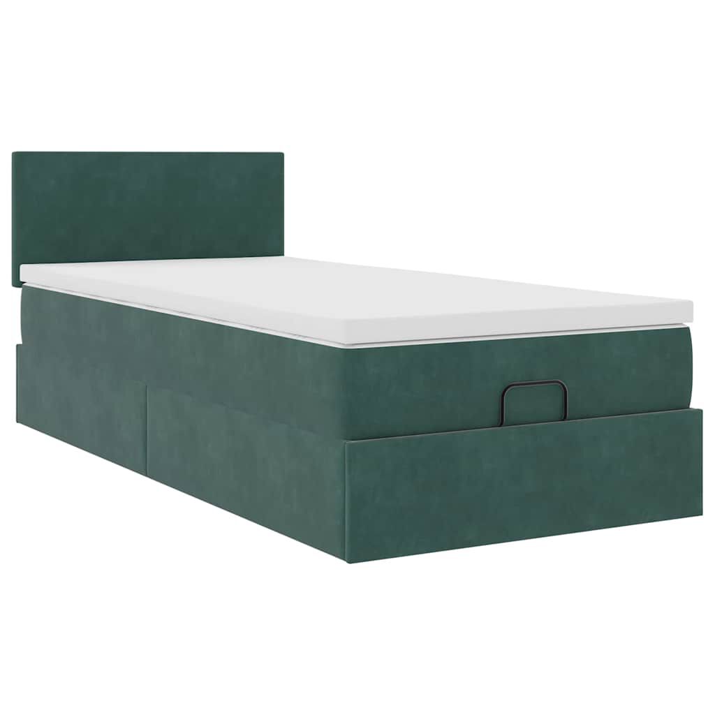 vidaXL Οθωμανικό κρεβάτι με στρώμα & LEDs Dark Green 90x200cm Velvet