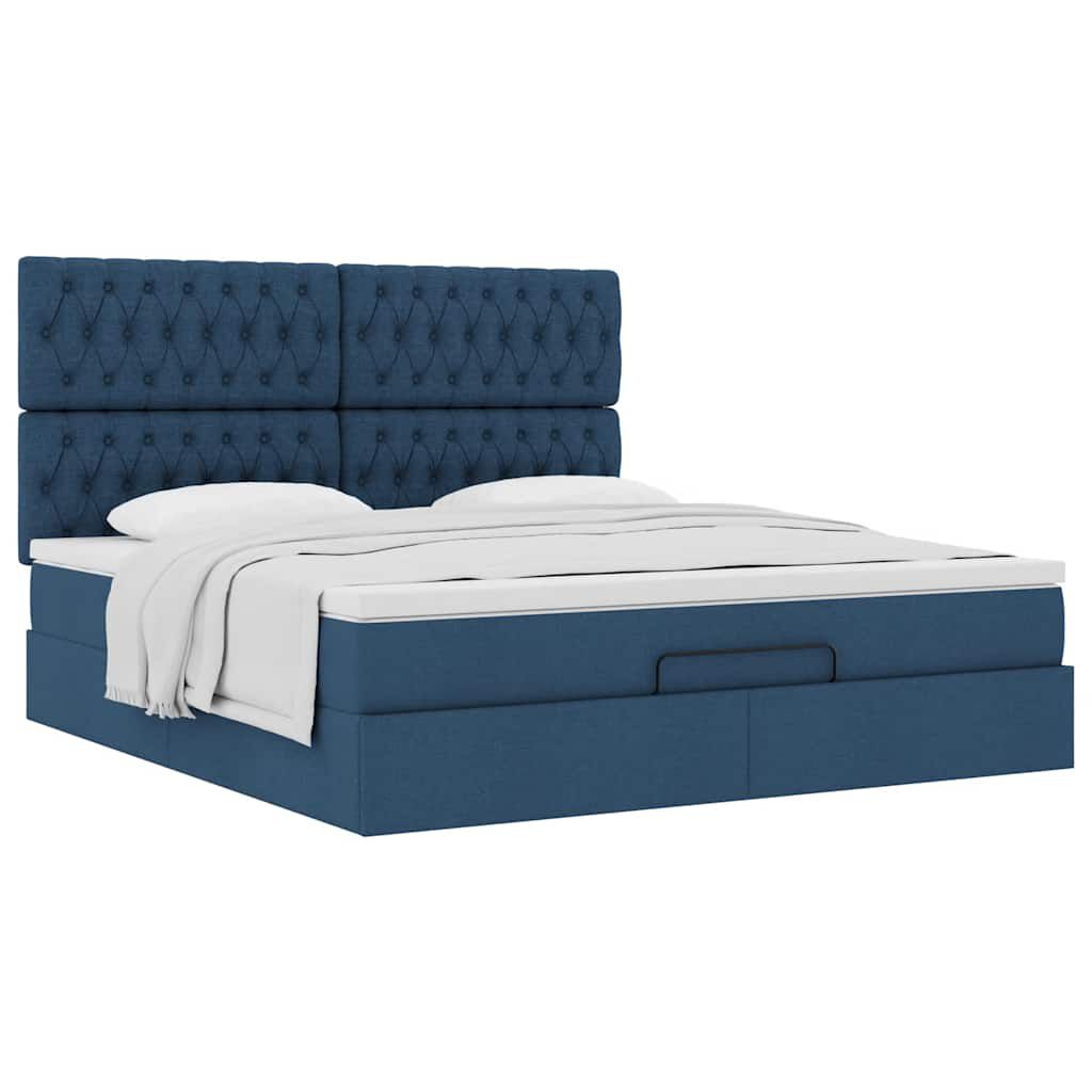vidaXL Οθωμανικό κρεβάτι με στρώμα μπλε 180x200cm ύφασμα