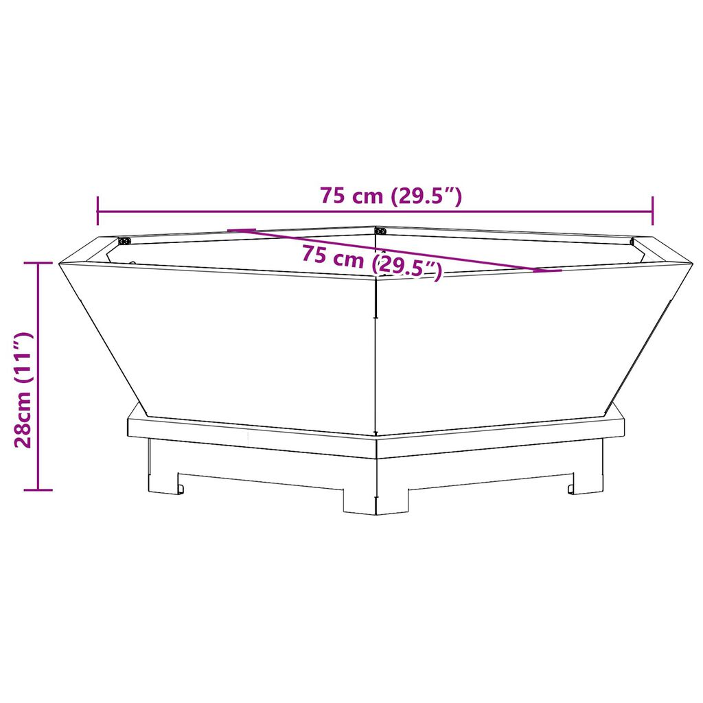 vidaXL Εστία Φωτιάς Εξαγωνική 75x75x28 εκ. Ανοξείδωτο Χάλυβα