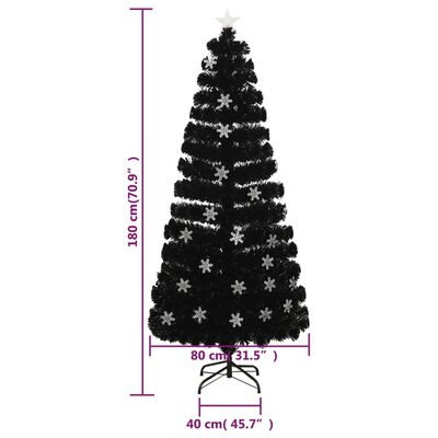 vidaXL Χριστουγεννιάτικο Δέντρο LED Χιονονιφάδες Οπτ.Ίνες Μαύρο 180 εκ