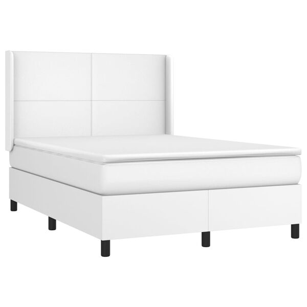vidaXL Κρεβάτι Boxspring με Στρώμα & LED Λευκό 140x200 εκ. Συνθ. Δέρμα
