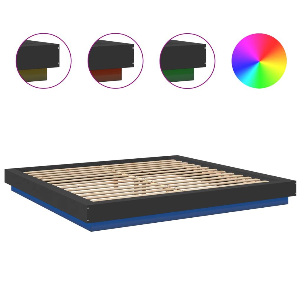 vidaXL Πλαίσιο Κρεβατιού με Φώτα LED Μαύρο 200 x 200 εκ. Επεξ. Ξύλο