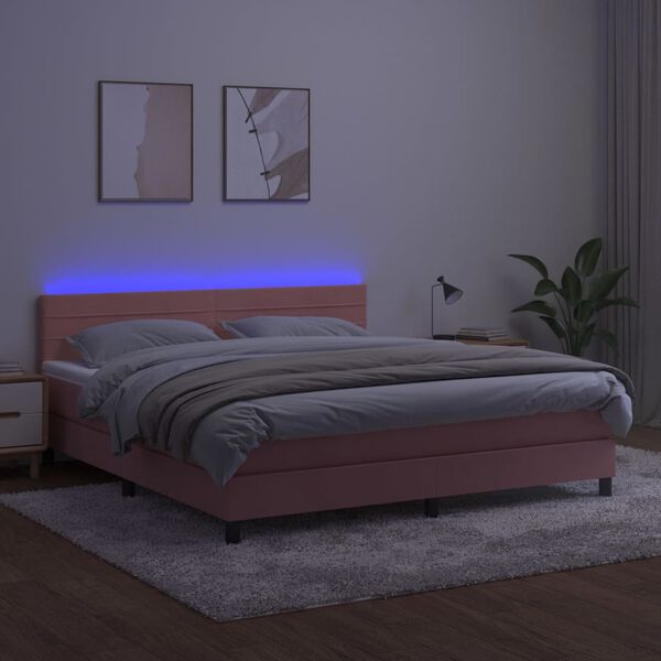 vidaXL &Kappa;&rho;&epsilon;&beta;ά&tau;&iota; Boxspring &mu;&epsilon; &Sigma;&tau;&rho;ώ&mu;&alpha; & LED &Rho;&omicron;&zeta; 160x200 &epsilon;&kappa;. &Beta;&epsilon;&lambda;&omicron;ύ&delta;&iota;&nu;&omicron;