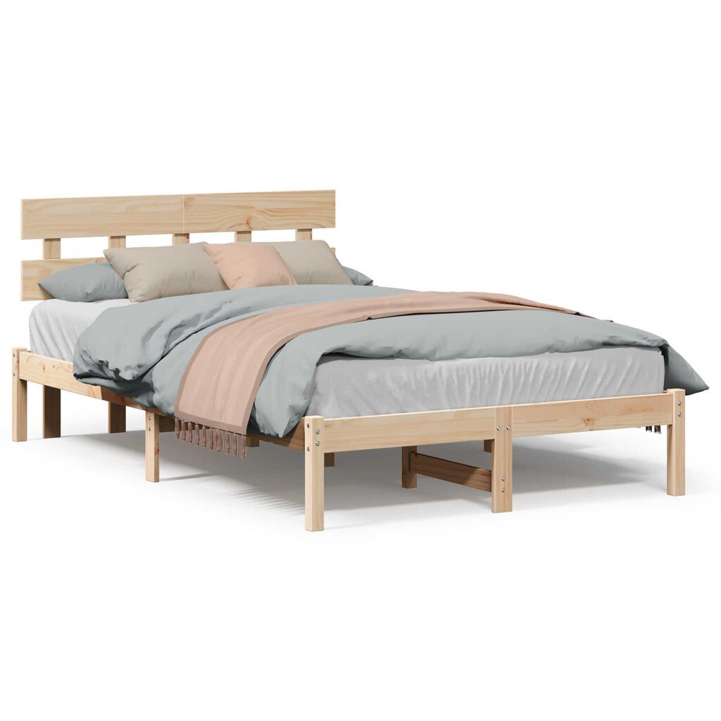vidaXL Σκελετός Κρεβατιού Καφέ 135 x 190 cm Μασίφ ξύλο πεύκου