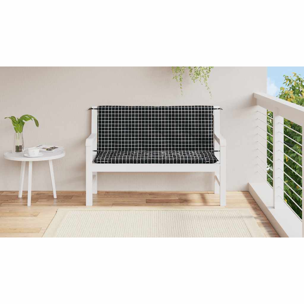 vidaXL Μαξιλάρια Πάγκου Κήπου 2 τεμ. Μαύρο Καρό 120x50x7 εκ. Ύφασμα