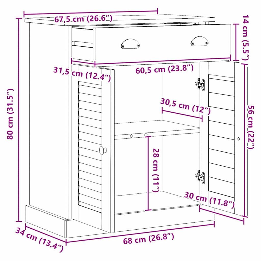 vidaXL Ντουλάπι Μπάνιου με αποθήκευση VIGO Λευκό 67.5 x 34 x 80 εκ.