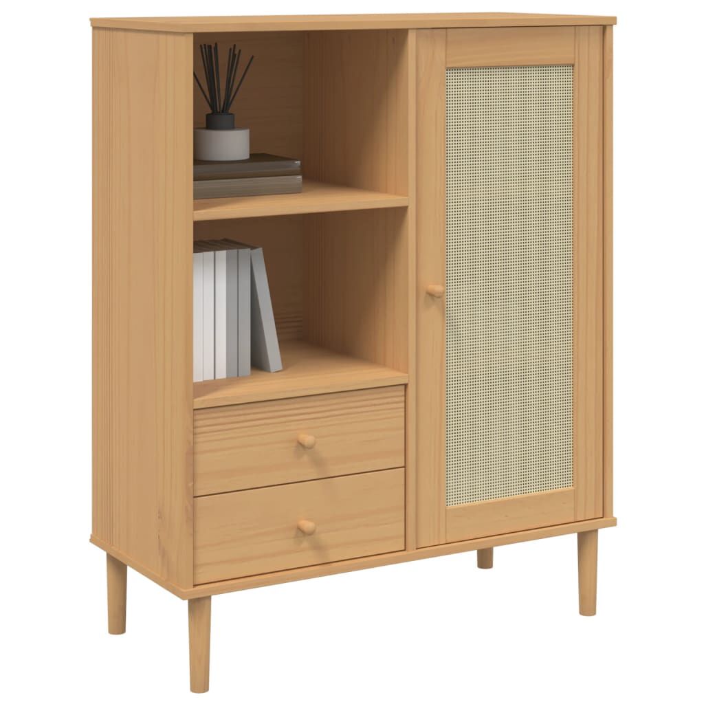 vidaXL Ντουλάπι Ψηλό SENJA Καφέ/Ρατάν 90x40x112 εκ. Μασίφ Ξύλο Πεύκου