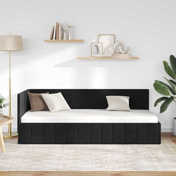 vidaXL Κρεβάτι Γωνίας με κεφαλάρι Μαύρο 80 x 200 cm Βελούδο