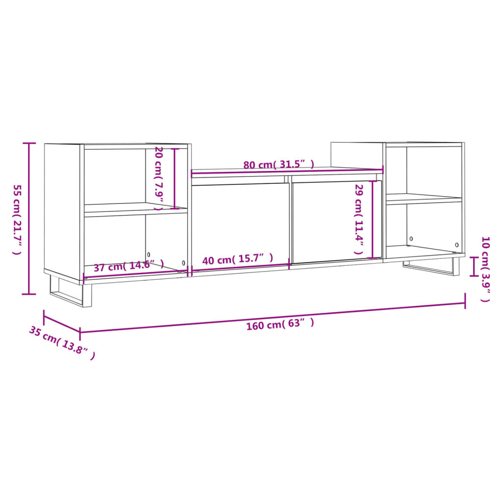 vidaXL Έπιπλο Τηλεόρασης Sonoma Δρυς 160x35x55 εκ. Επεξ. Ξύλο