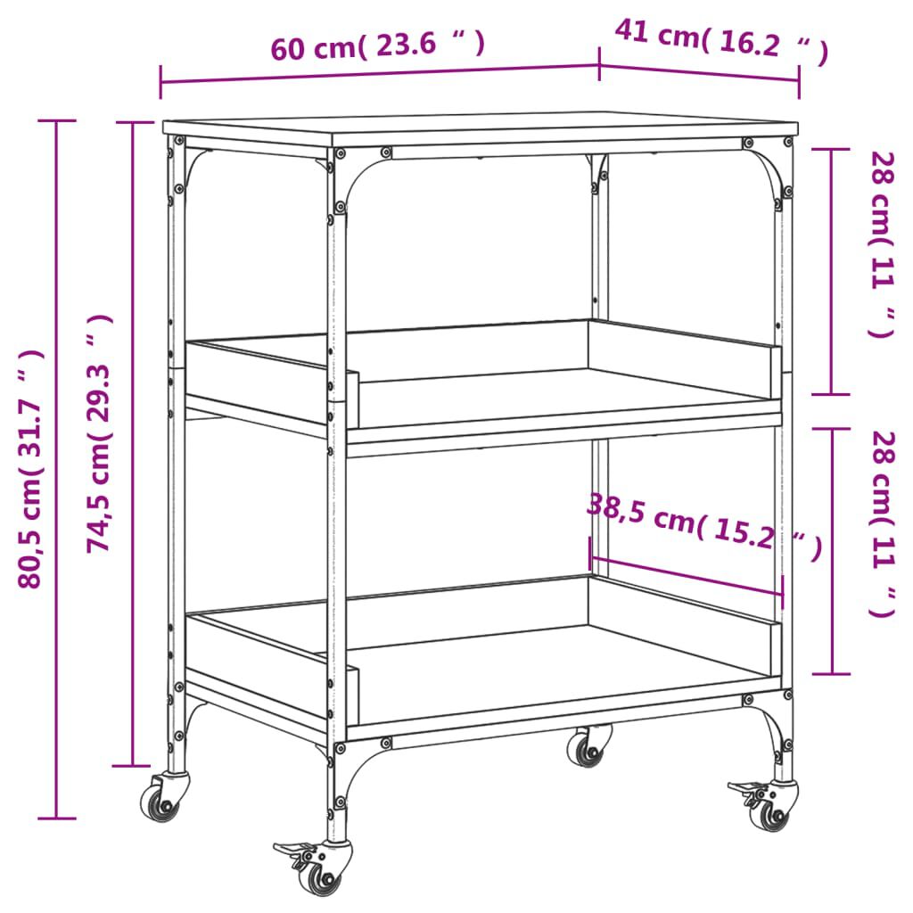 vidaXL Τρόλεϊ Κουζίνας Καπνιστή Δρυς 60x41x80,5 εκ. Επεξεργασμένο Ξύλο