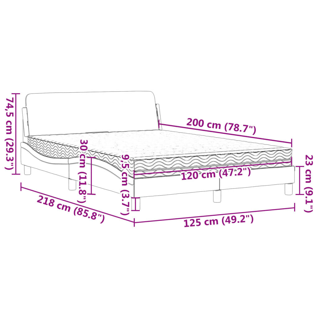 vidaXL Κρεβάτι με Στρώμα Σκούρο Γκρι 120x200 εκ. Βελούδινο