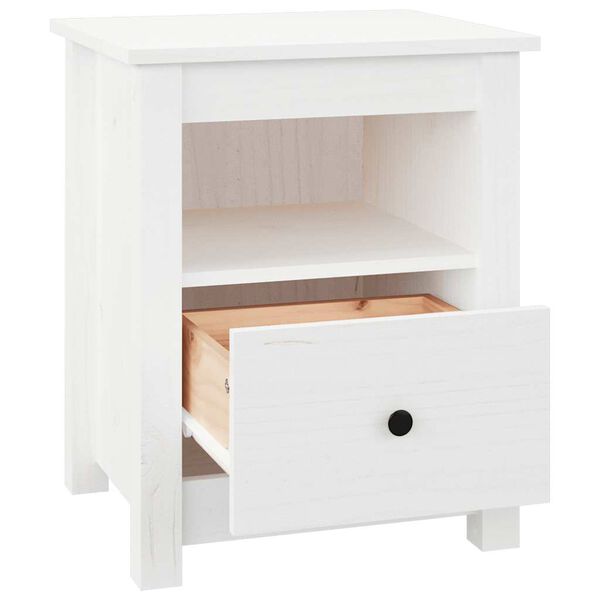vidaXL Κομοδίνο Λευκό 40 x 35 x 49 εκ. από Μασίφ Ξύλο Πεύκου