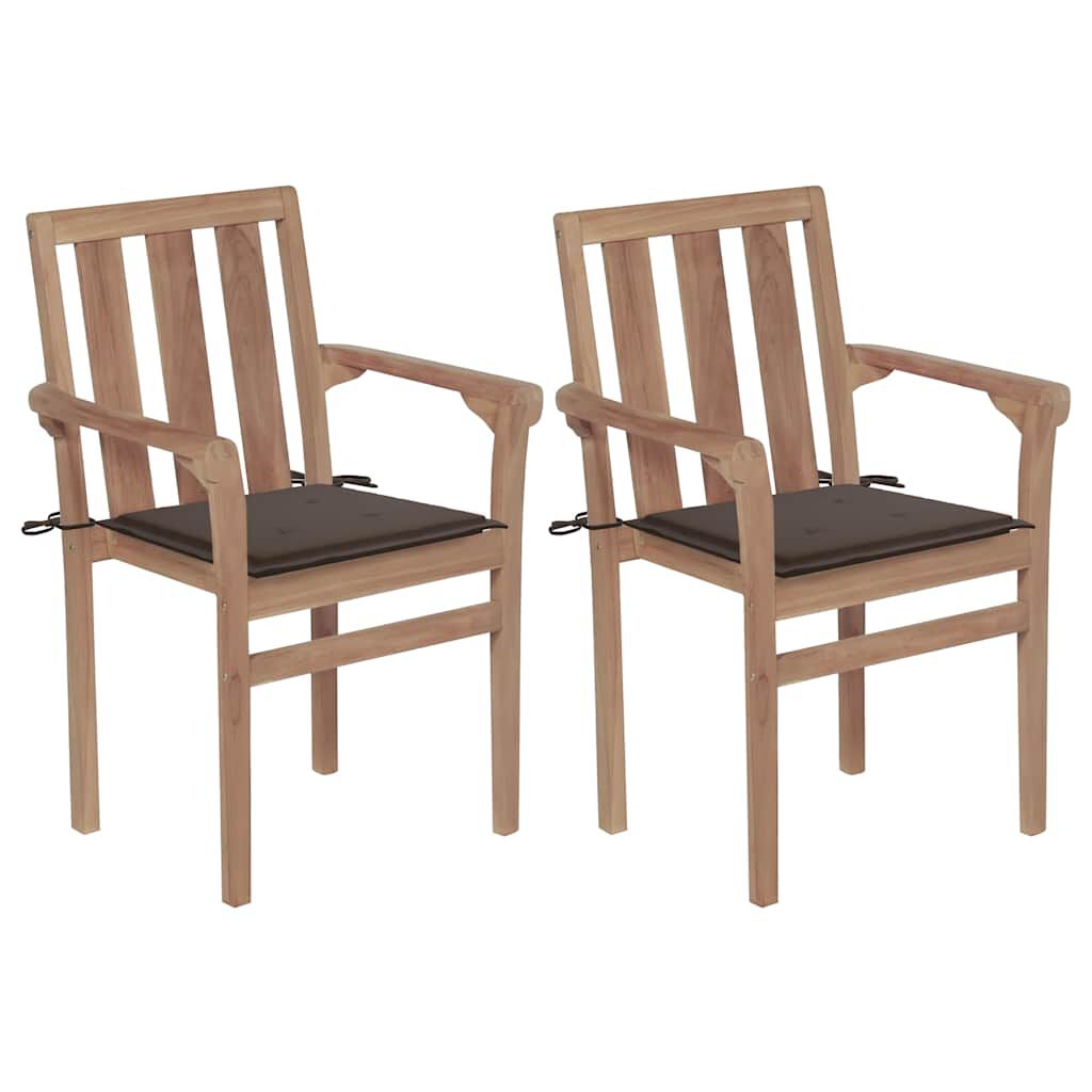 vidaXL Καρέκλες Κήπου 2 τεμ. από Μασίφ Ξύλο Teak με Taupe Μαξιλάρια