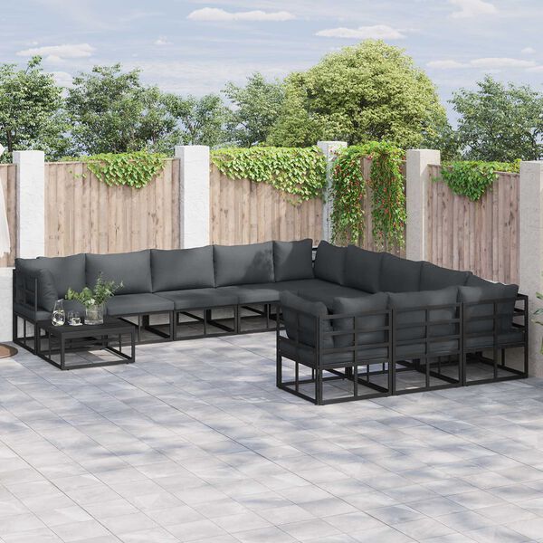 vidaXL Σετ Καναπέ Κήπου 11 pcs Μαύρο 70 x 70 x 32 εκ Αλουμίνιο