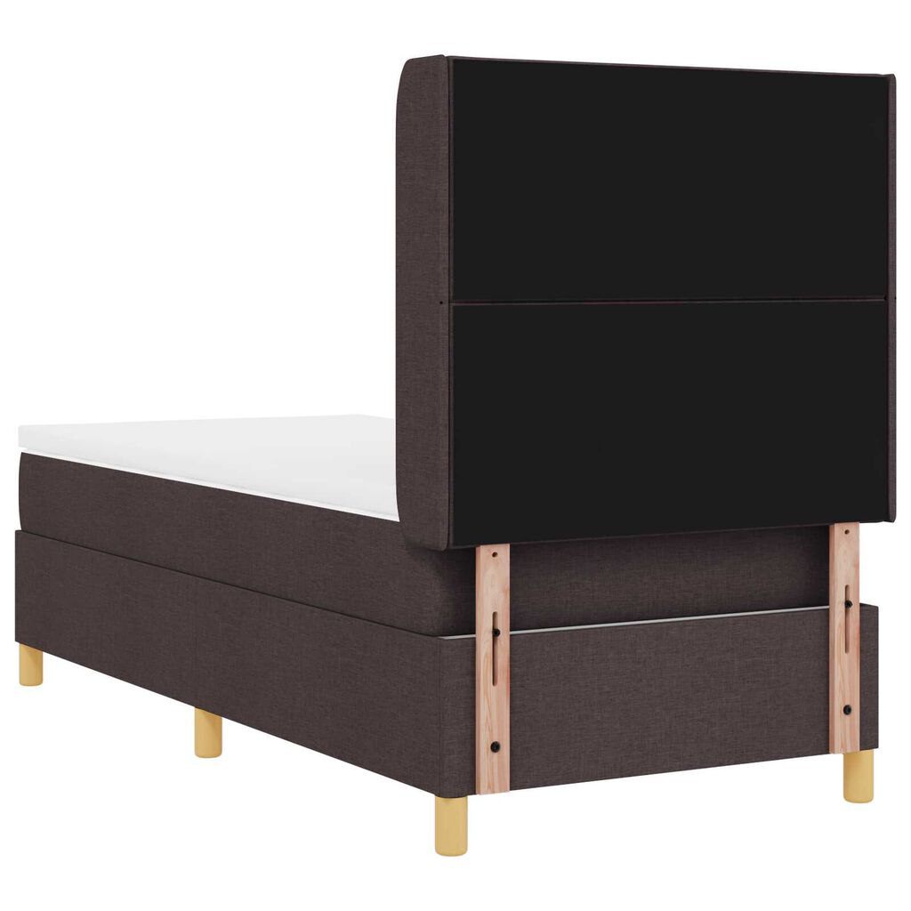 Κρεβάτι Box Spring με Στρώμα & LED καφέ σκούρο 100x200 εκ. από ύφασμα