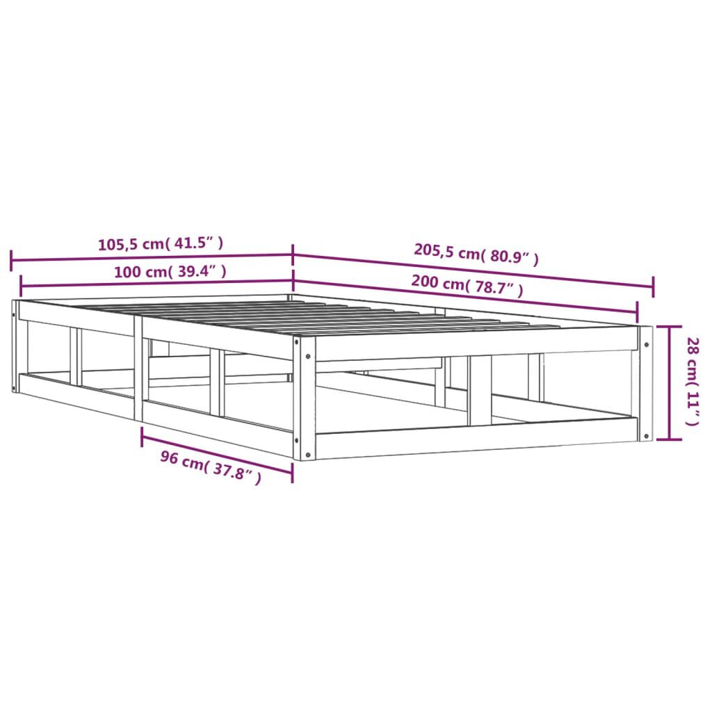 vidaXL Πλαίσιο Κρεβατιού 100 x 200 εκ. από Μασίφ Ξύλο