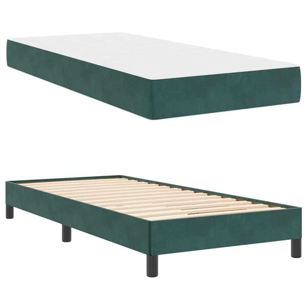 vidaXL Κρεβάτι box spring με στρώμα Σκούρο Πράσινο 80 x 200 cm Βελούδο