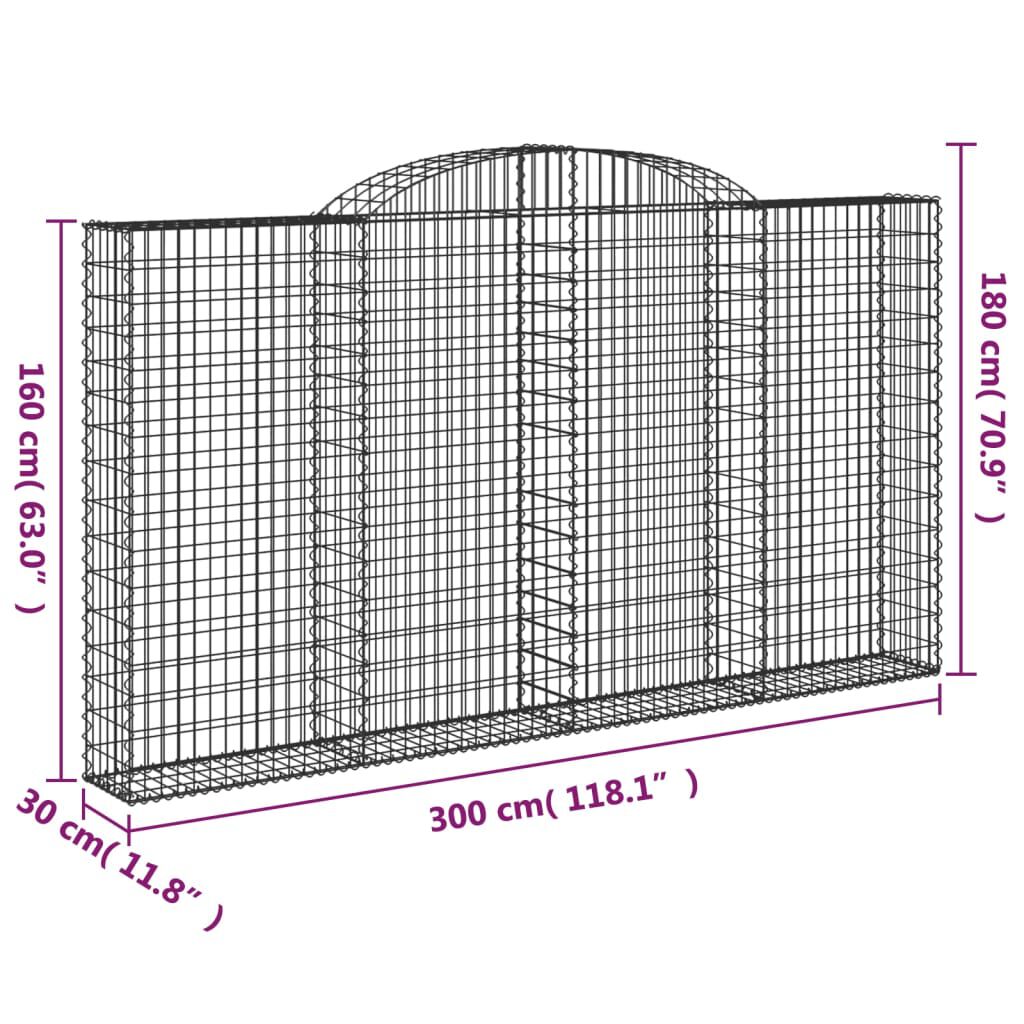 vidaXL Συρματοκιβώτια Τοξωτά 11 τεμ. 300x30x160/180 εκ. Γαλβαν. Ατσάλι