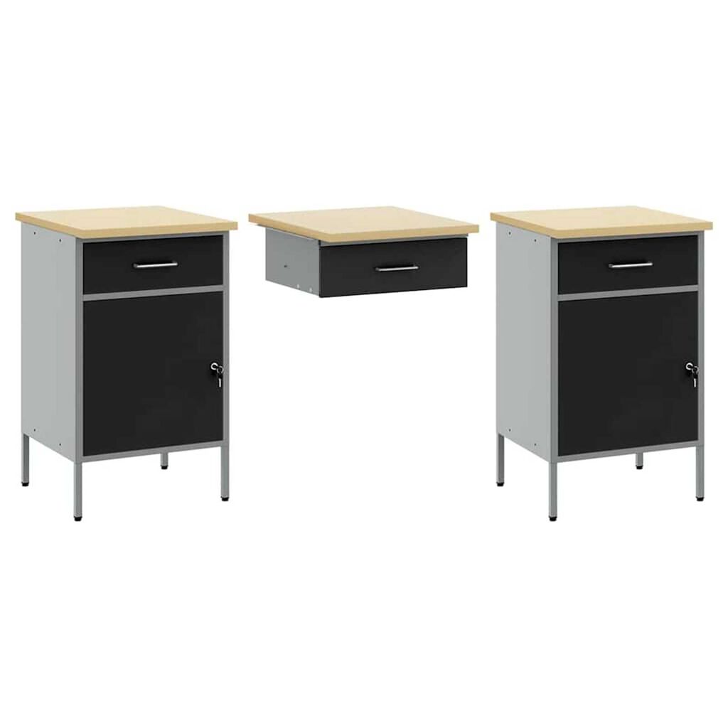vidaXL Ντουλάπα Εργασίας με συρτάρι 3 pcs Μαύρο 150 x 55 x 85 εκ