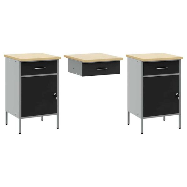 vidaXL Ντουλάπα Εργασίας με συρτάρι 3 pcs Μαύρο 150 x 55 x 85 εκ